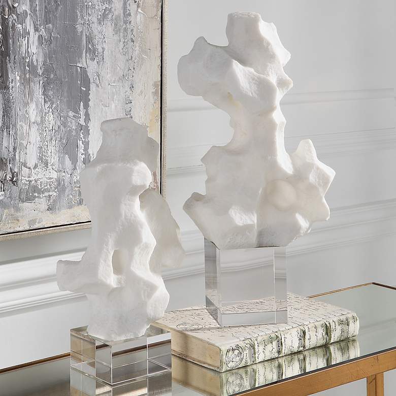Image 1 Remnant 16" High White Abstract Stone Sculptures Set of 2