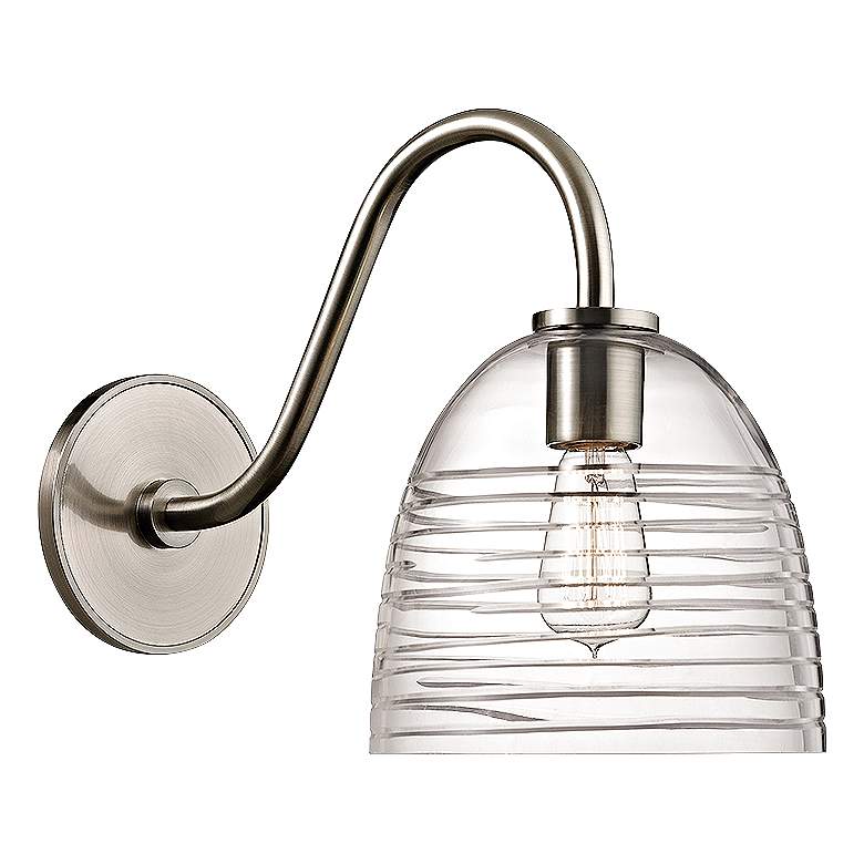 Image 1 Remsen 13 1/2 inch High Satin Nickel Glass Shade Wall Sconce