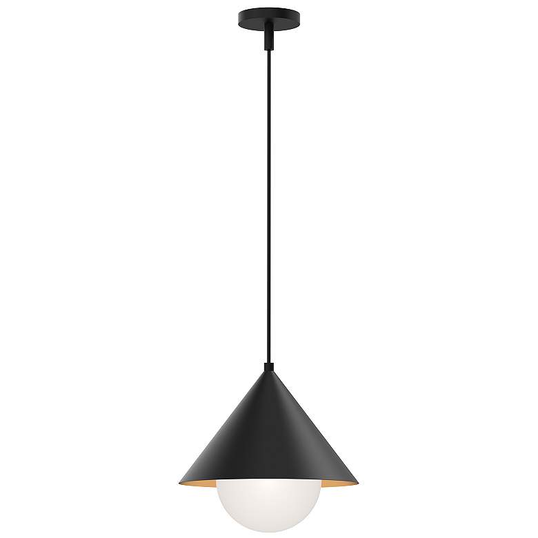 Image 1 Remy 13 1/2" Wide Matte Black Pendant Light w/ Opal Glass