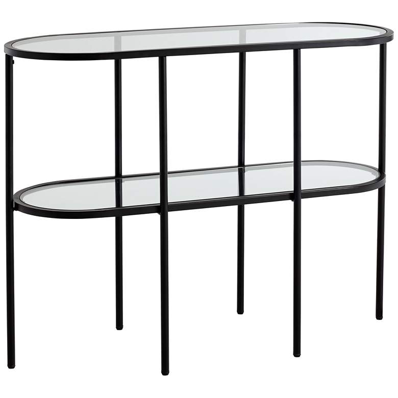 Image 2 Remy 40 inch Wide Sandy Black Oval Glass Console Table