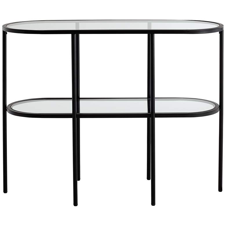 Image 5 Remy 40 inch Wide Sandy Black Oval Glass Console Table more views