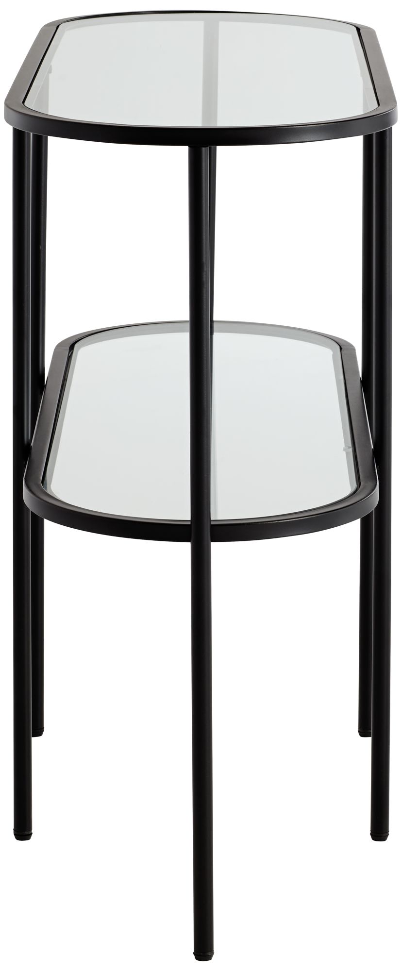 Remy 40" Wide Sandy Black Oval Glass Console Table in scene