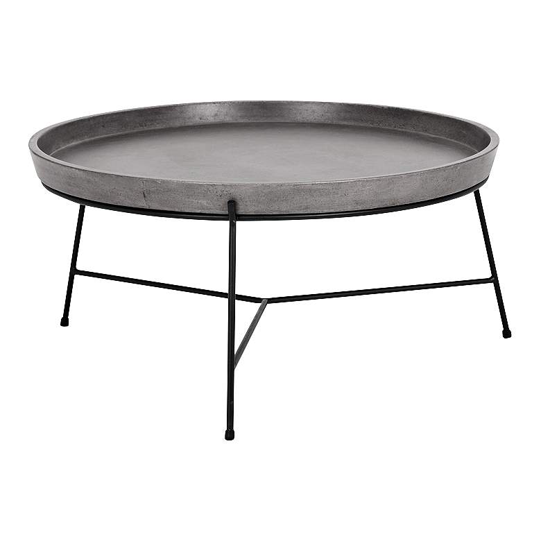 Image 1 Remy Round Gray Concrete Top and Black Metal Coffee Table