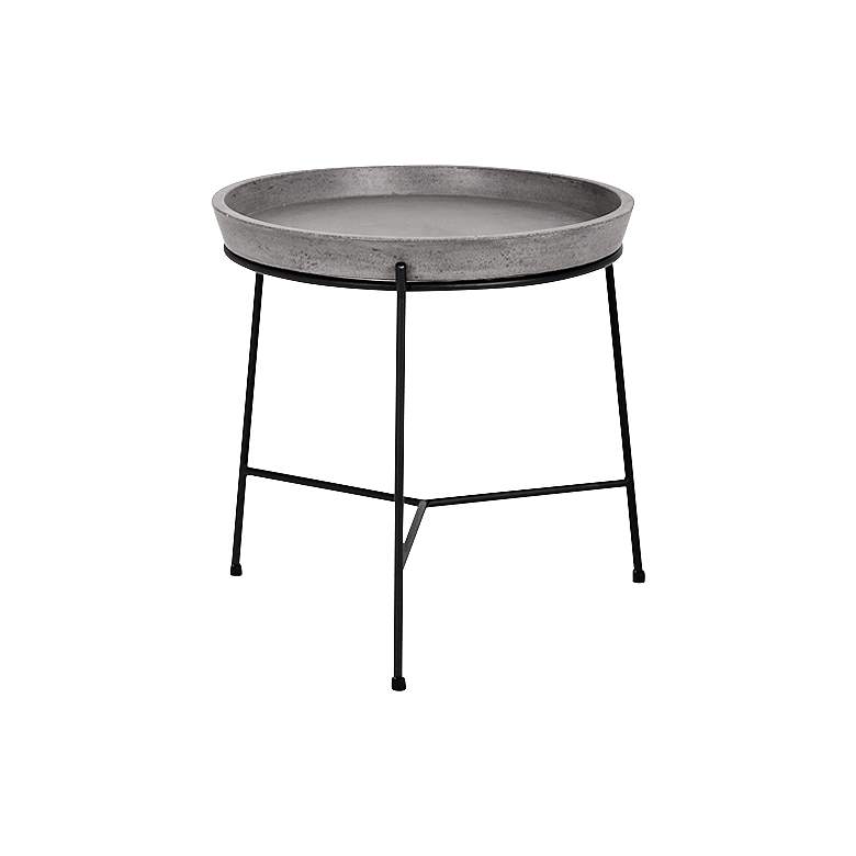 Image 1 Remy Round Gray Concrete Top and Black Metal End Table