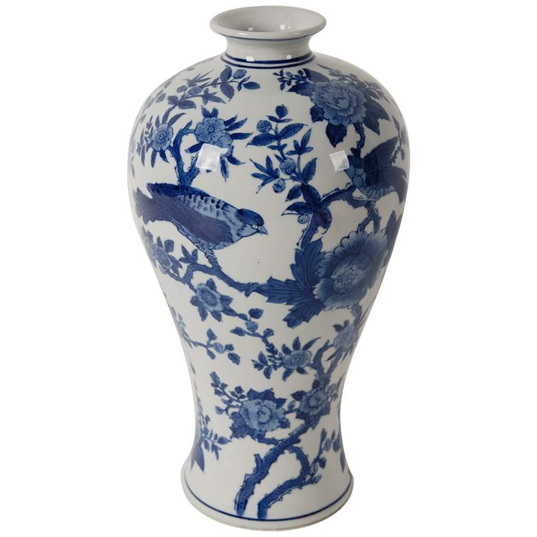Image 1 Ren Bird Blue and White Bird 13" High Decorative Vase
