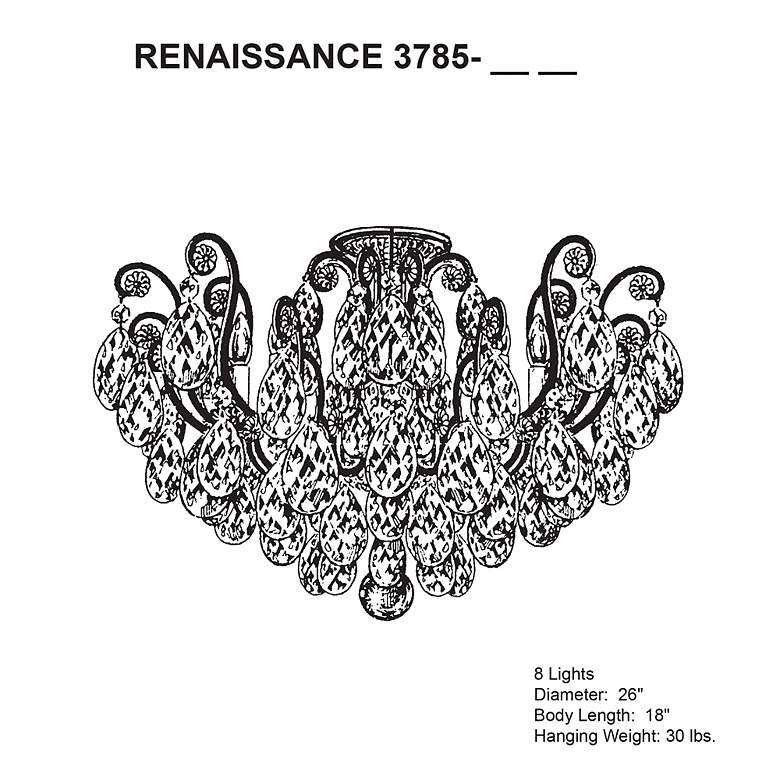 Image 4 Renaissance 18"H x 26"W 6-Light Crystal Semi-Flush Mount in Black more views
