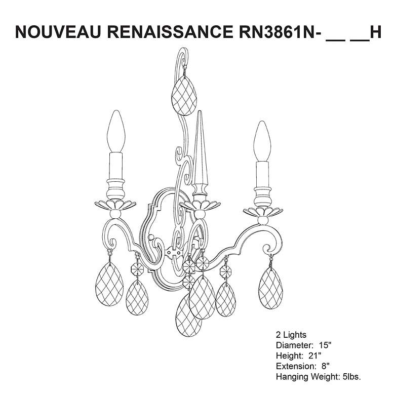 Image 4 Renaissance Nouveau 21"H x 15"W 2-Lt Crystal Wall Sconce in Heirl more views