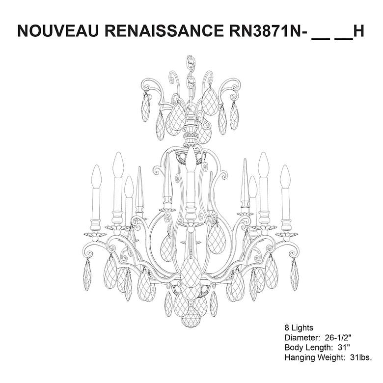 Image 5 Renaissance Nouveau 31"H x 32"W 8-Light Crystal Chandelier in Bla more views