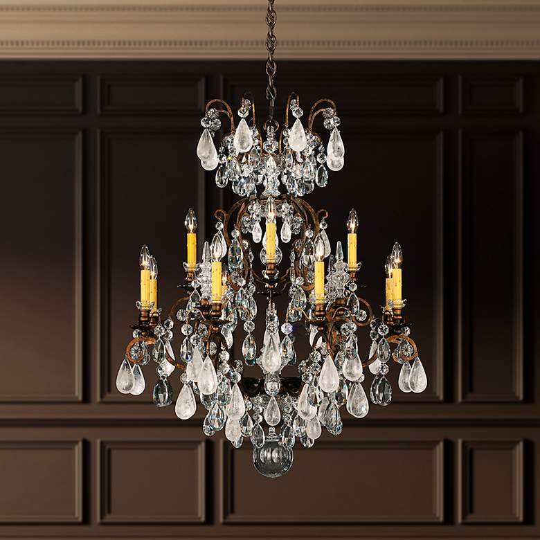 Image 1 Renaissance Rock Crystal 40"H x 32"W 13-Light Chandelier in Heirl