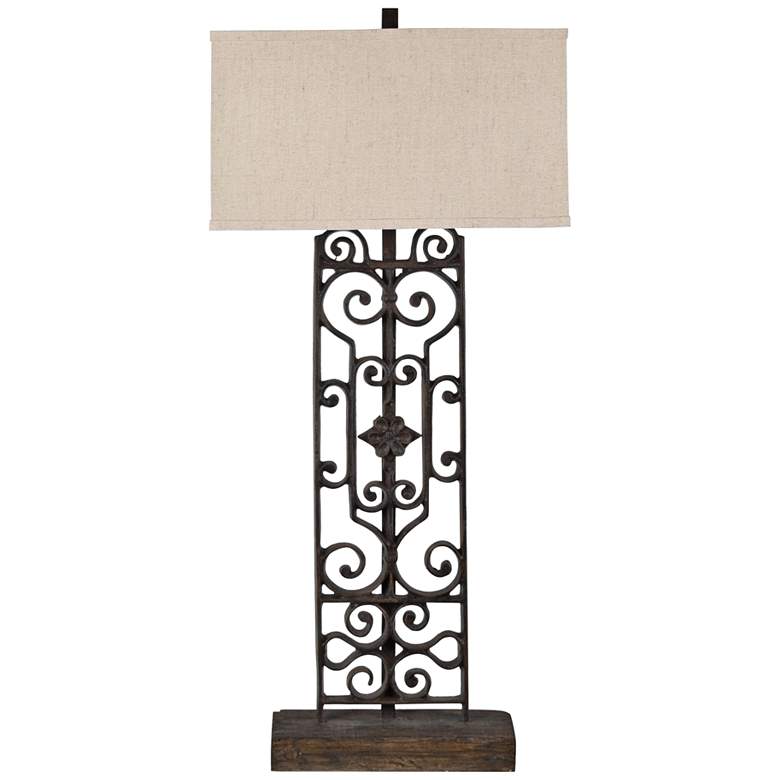 Image 1 Renaissance Rustic Iron and Antique Wood Table Lamp