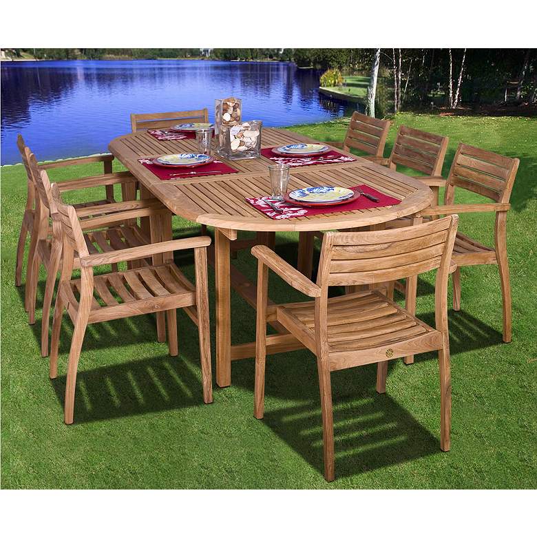 Image 1 Renaldo 9-Piece Teak Wood Outdoor Table and Chairs Set
