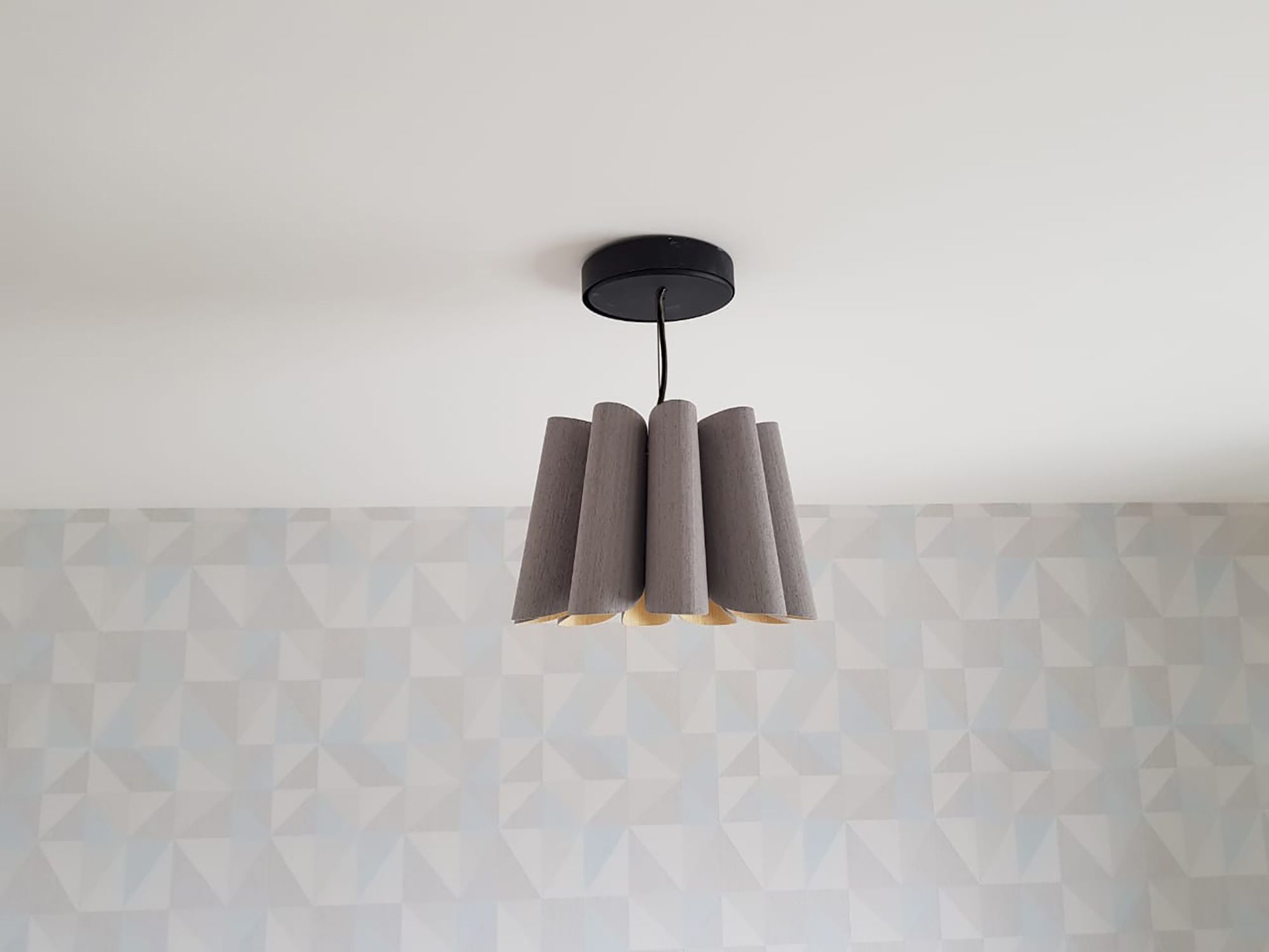 Image 3 Renata 12" Wide Black Finish Pendant Grey Oak Shade more views