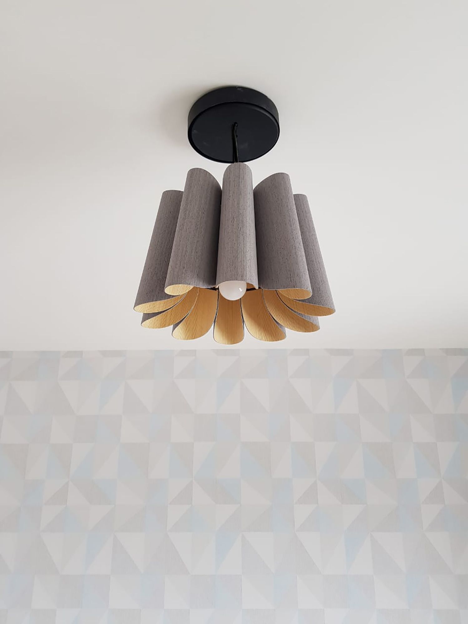Image 4 Renata 12" Wide Black Finish Pendant Grey Oak Shade more views