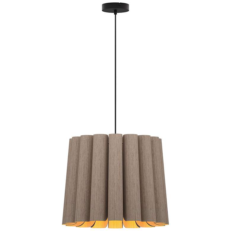 Image 1 Renata Medium Pendant WEP - Gray Oak Shade - Black Canopy - Size 22
