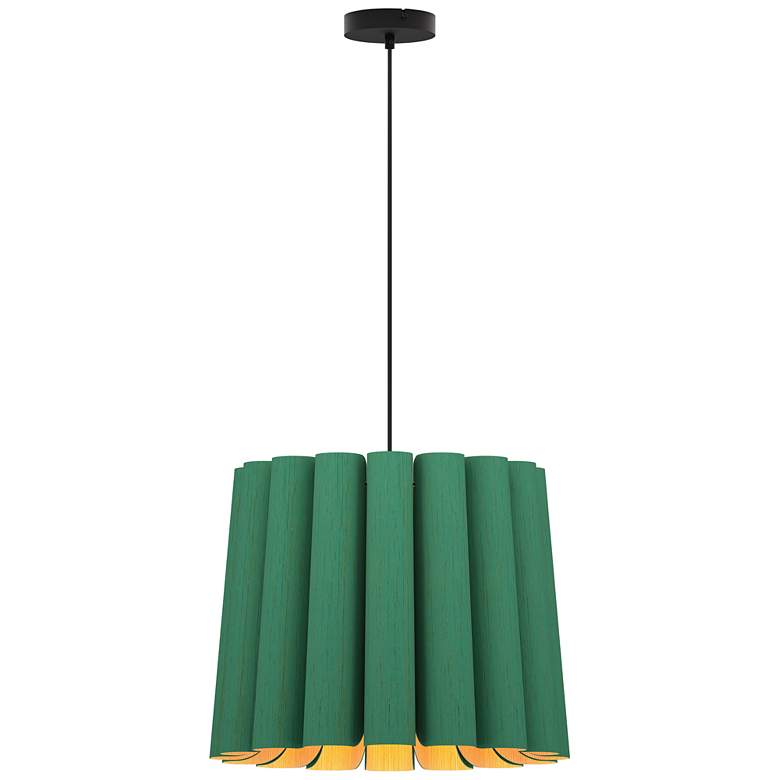 Image 1 Renata Medium Pendant WEP - Light Petrol Shade - Black Canopy - Size 22