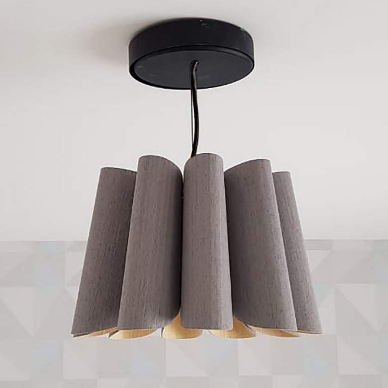 Image 1 Renata Pendant WEP Light Collection - Black Finish - Grey Oak Shade