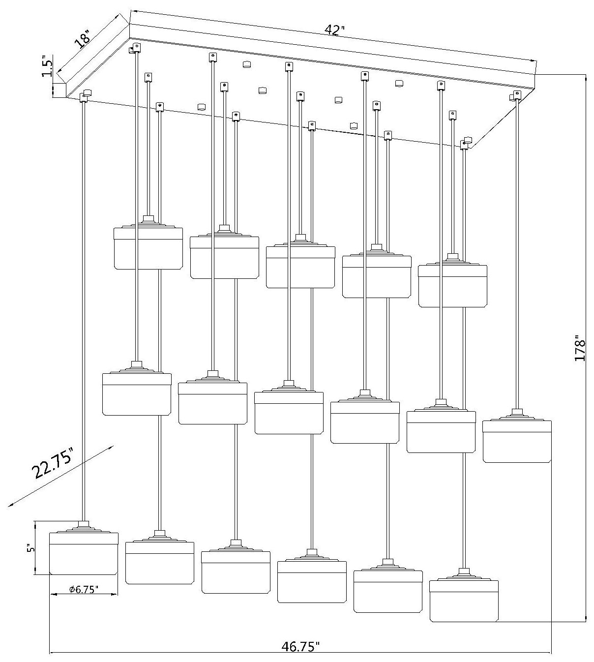Renaud by Z-Lite 46.75 inch Matte Black 17 Light Linear Chandelier