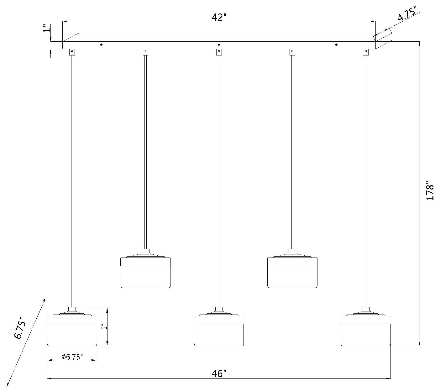 Renaud by Z-Lite 46 inch Modern Gold 5 Light Linear Chandelier