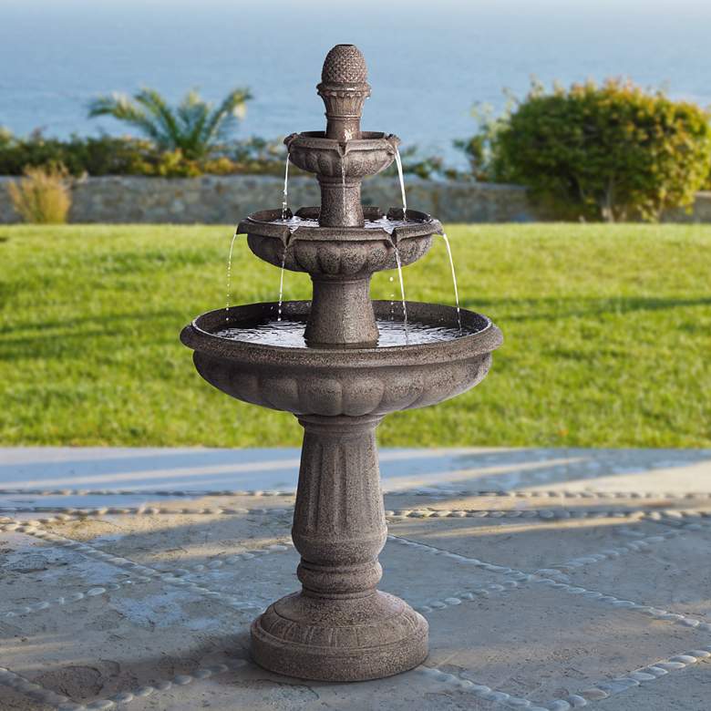 Image 1 Rendaux 43" High Gray 3-Tier LED Outdoor Fountain