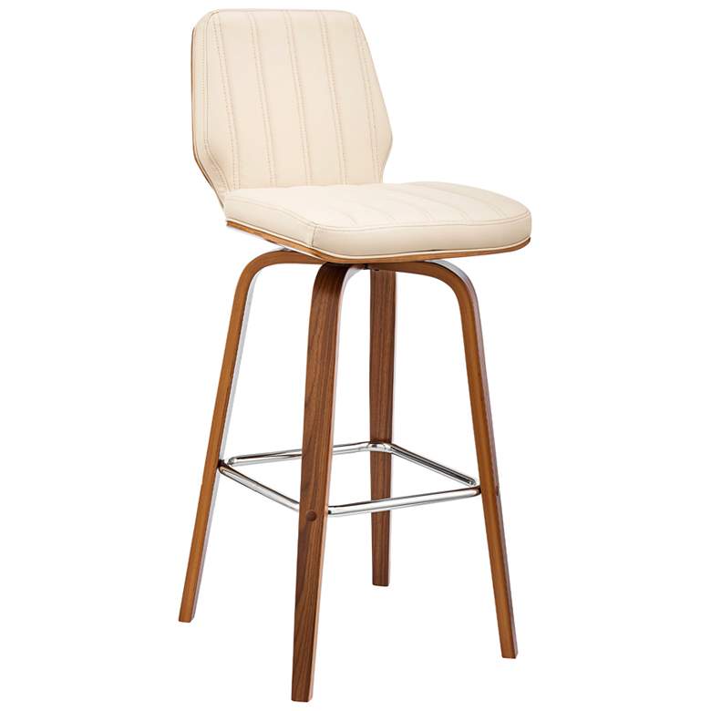 Image 1 Renee 27 in. Swivel Barstool in Walnut Finish with Cream Faux Leather