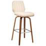 Renee 27 in. Swivel Barstool in Walnut Finish with Cream Faux Leather