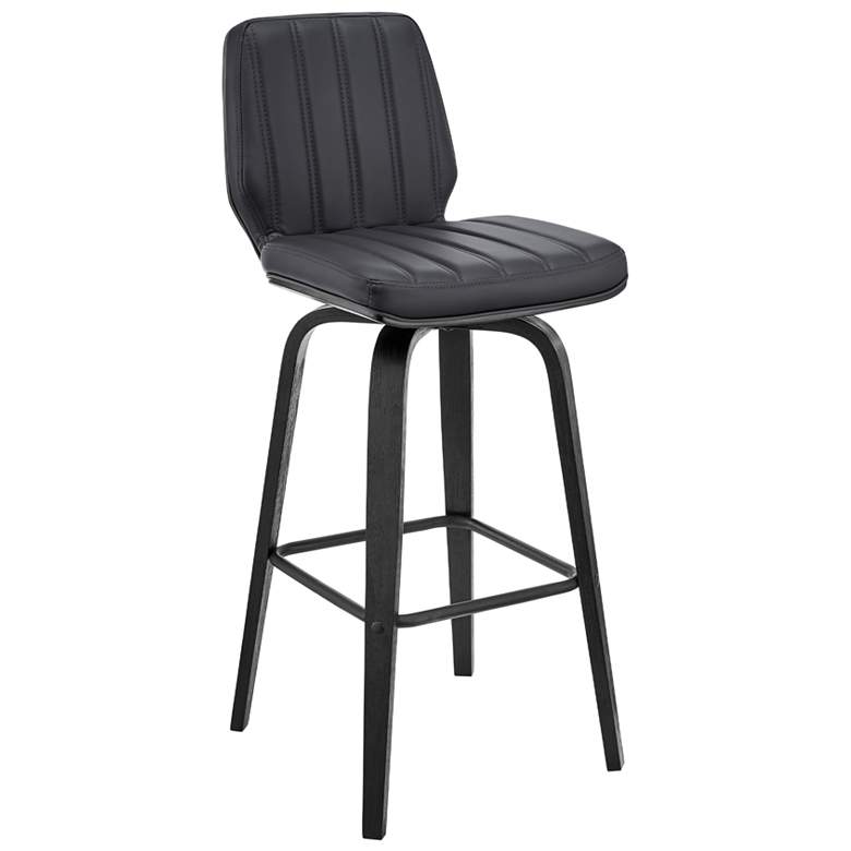 Image 1 Renee 31 in. Swivel Barstool in Matte Black Finish with Gray Faux Leather