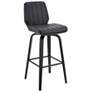Renee 31 in. Swivel Barstool in Matte Black Finish with Gray Faux Leather
