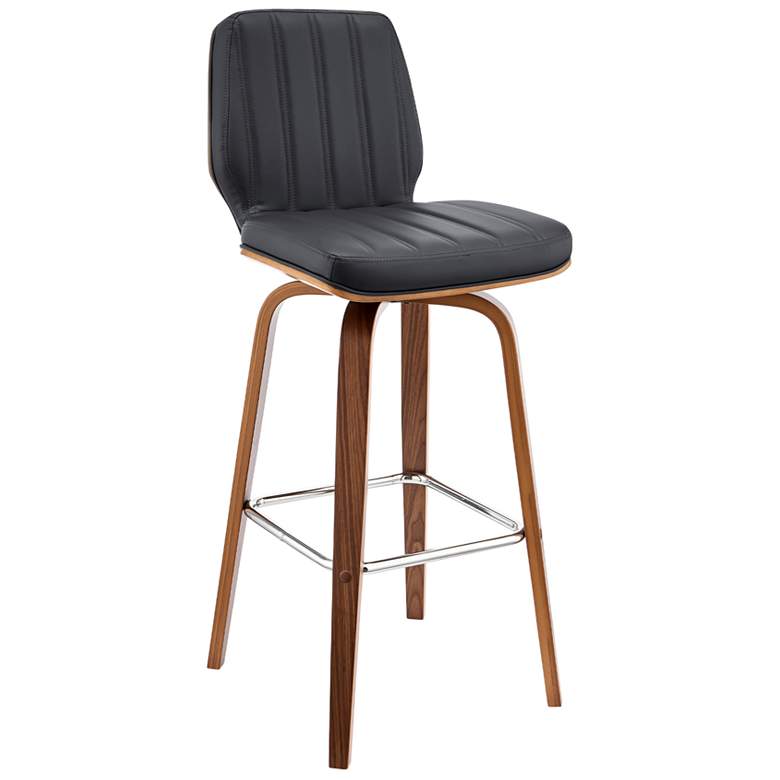 Image 1 Renee 31 in. Swivel Barstool in Walnut Finish with Gray Faux Leather
