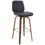 Renee 31 in. Swivel Barstool in Walnut Finish with Gray Faux Leather