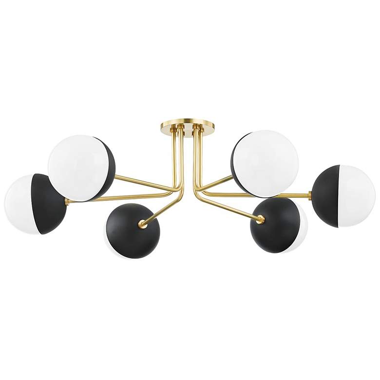 Image 1 Renee 6 Light Semi Flush Mount - Aged Brass/Black