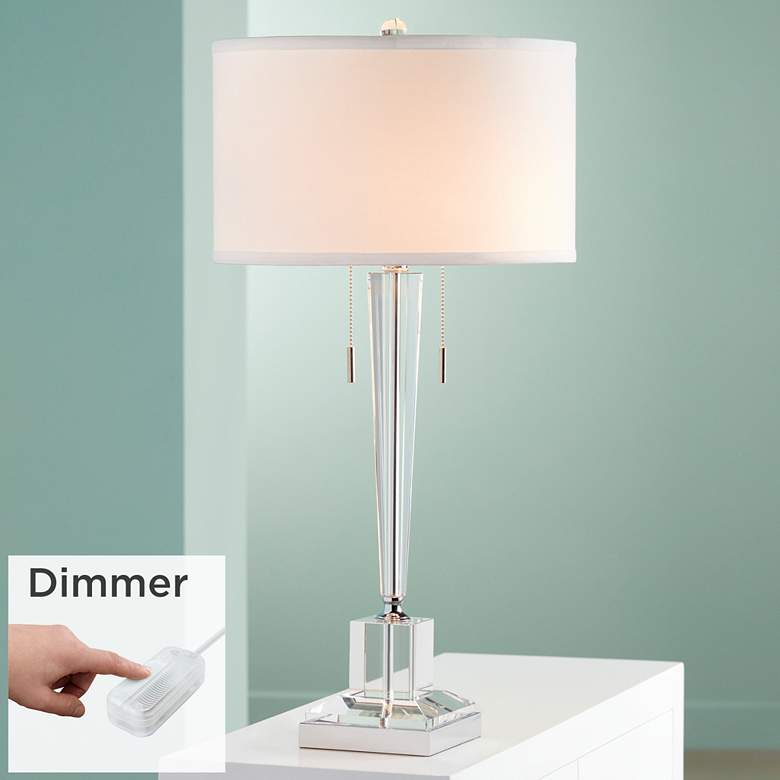 Image 1 Renee Clear Crystal Column Table Lamp with Tabletop Dimmer