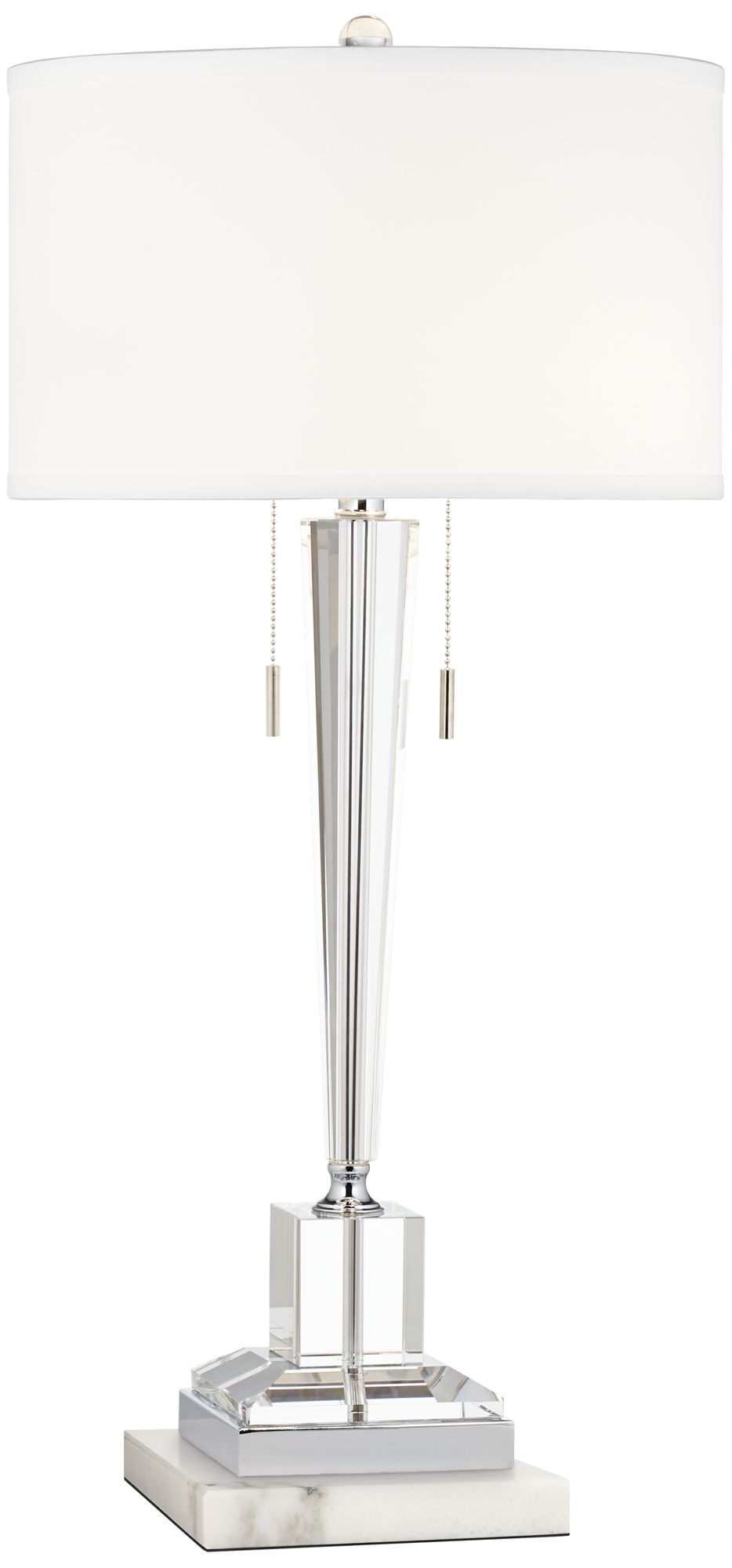 Image Renee Clear Crystal Glass Table Lamp w/ Square White Marble Riser