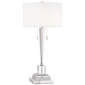 Image1 of Renee Clear Crystal Glass Table Lamp w/ Square White Marble Riser