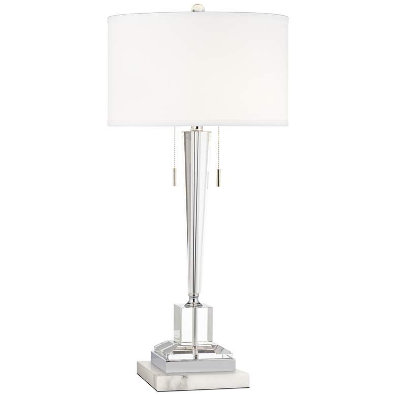 Image 1 Renee Clear Crystal Glass Table Lamp w/ Square White Marble Riser