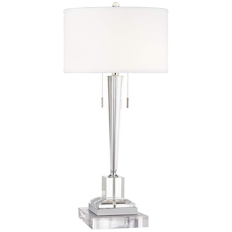 Renee Clear Crystal Glass Table Lamp With 8&quot; Wide Square Riser