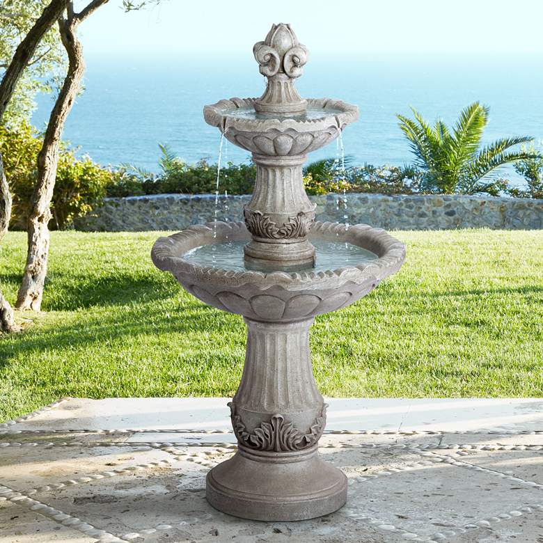 Image 1 Reneta 51 inch High Faux Stone Two-Tier Outdoor Floor Fountain