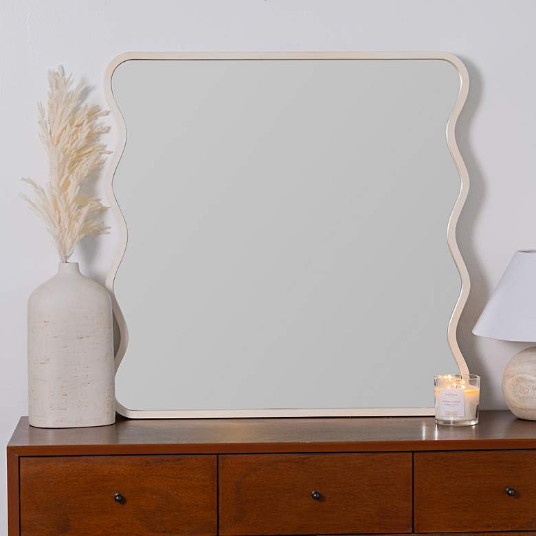 Image 1 Renette Light Oak Hardwood 36" Square Wall Mirror