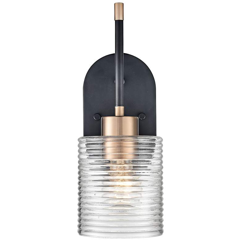 Image 1 Renitta 13 1/4" High Matte Black and Modern Gold Wall Sconce