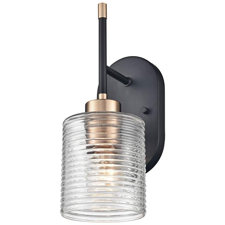 Image 5 Renitta 13 1/4" High Matte Black and Modern Gold Wall Sconce more views