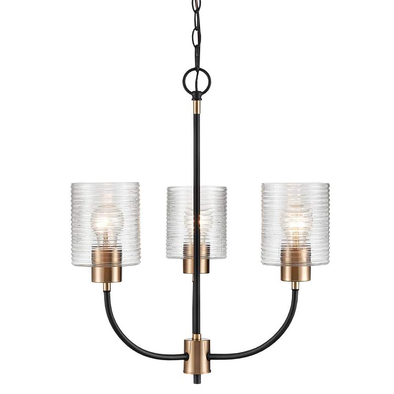 Image 1 Renitta 20"W Matte Black 3-Light Chandelier w/ Ribbed Glass