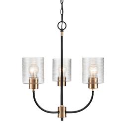 Renitta 20"W Matte Black 3-Light Chandelier w/ Ribbed Glass