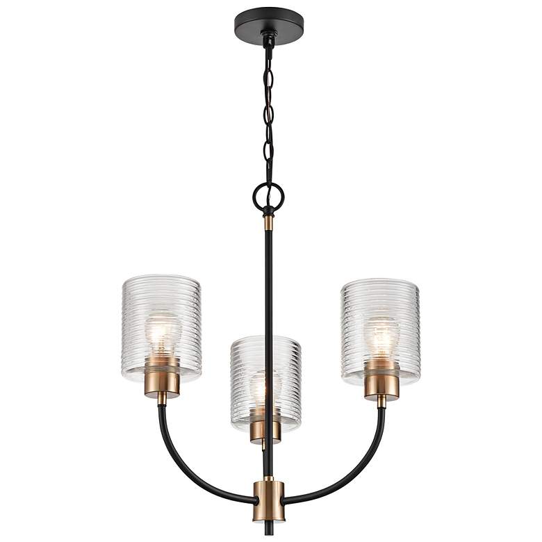 Image 4 Renitta 20"W Matte Black 3-Light Chandelier w/ Ribbed Glass more views