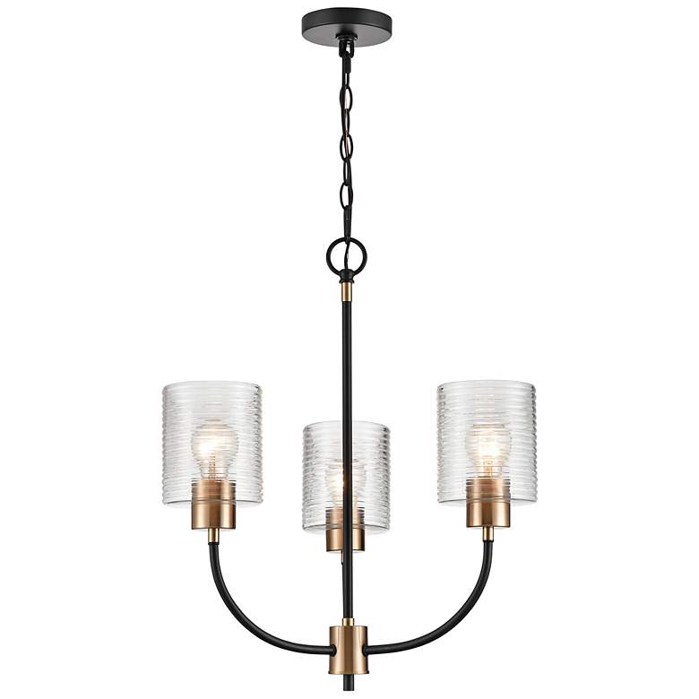 Image 5 Renitta 20"W Matte Black 3-Light Chandelier w/ Ribbed Glass more views