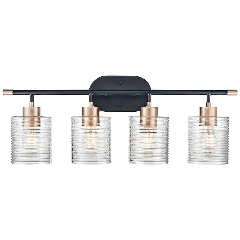 Image 1 Renitta 28"W Matte Black and Modern Gold 4-Light Bath Light