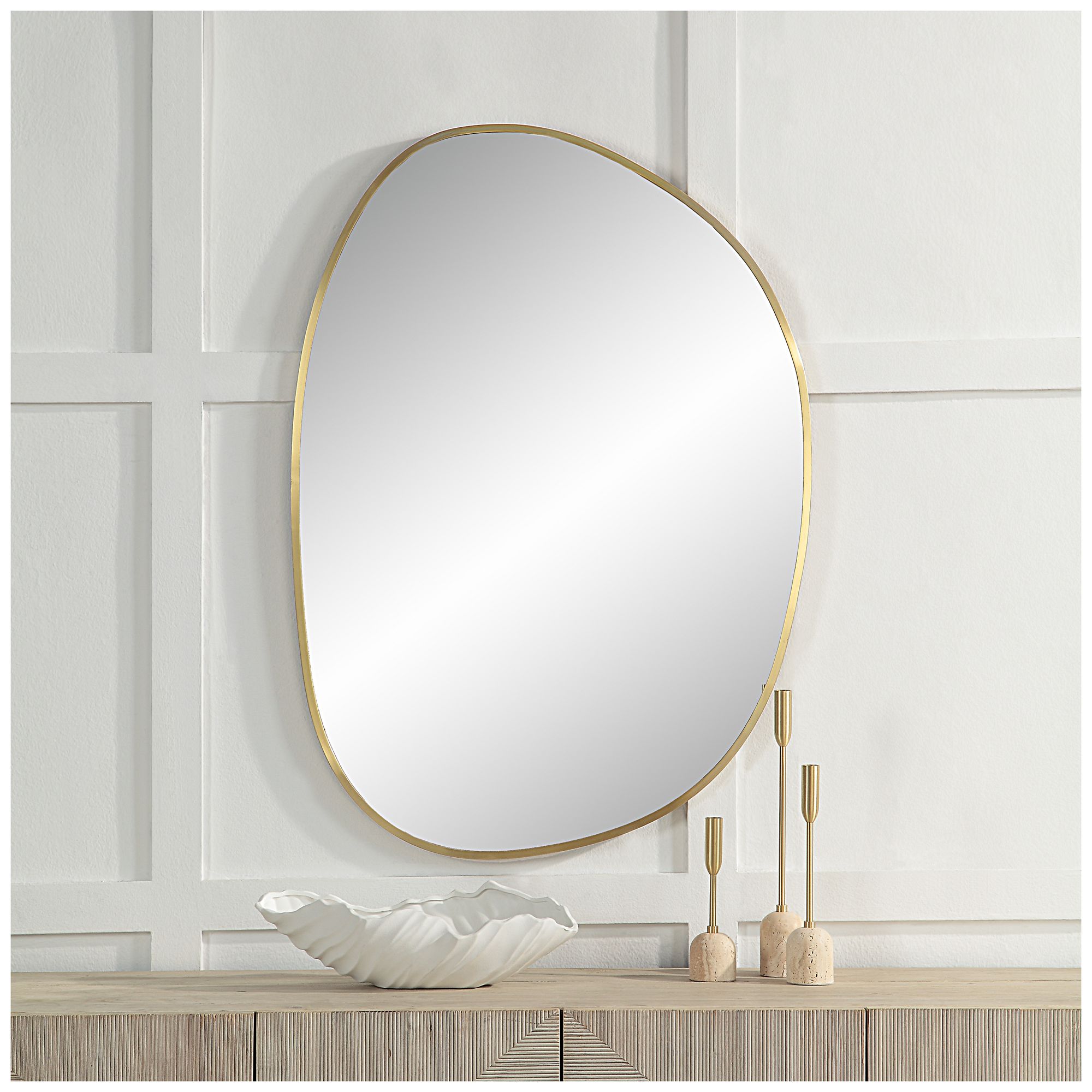Image 2 Renwil Camona 42" Tall Irregular Rectangular Oval Mirror, Satin Brass more views