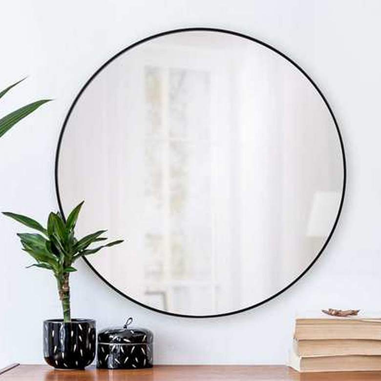 Image 1 Renwil Claribel Black Powder-Coated Iron 30" Round Wall Mirror