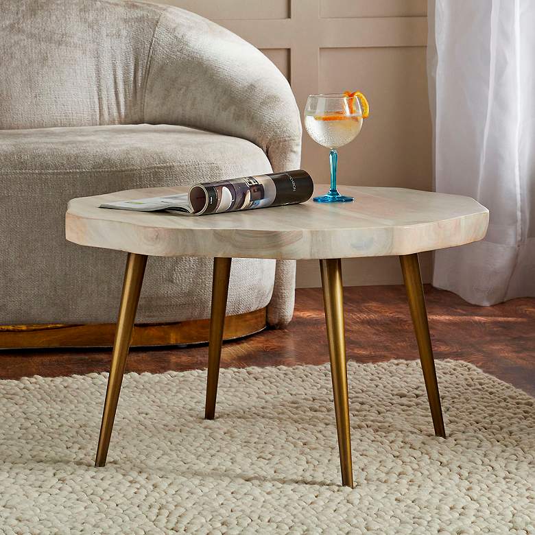 Image 1 Renwil Core 30" Wide Brass and Whitewash Wood Modern Coffee Table