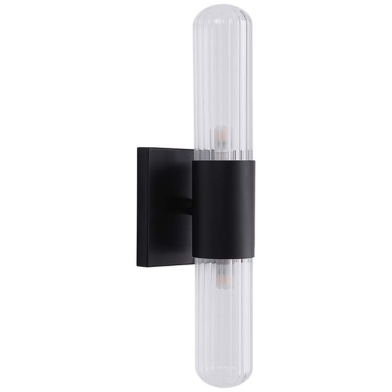 Image 1 Renwil Cyla Iron Matte Black Clear Ribbed Wall Sconce 5.12x15.75x3.75"