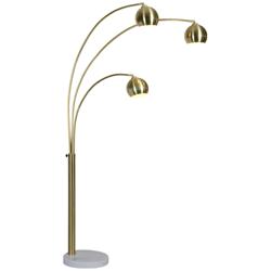 Renwil Dorset 83" Satin Brass and Marble Base 3-Light Arc Floor Lamp