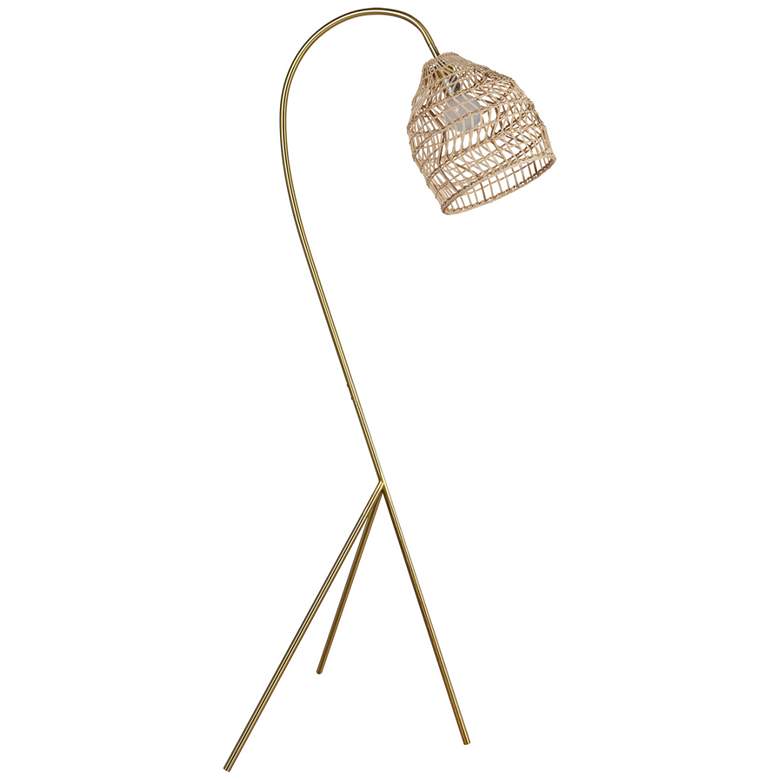 Image 1 Renwil Emmi 63 1/2" Plated Satin Brass Natural Rattan Floor Lamp